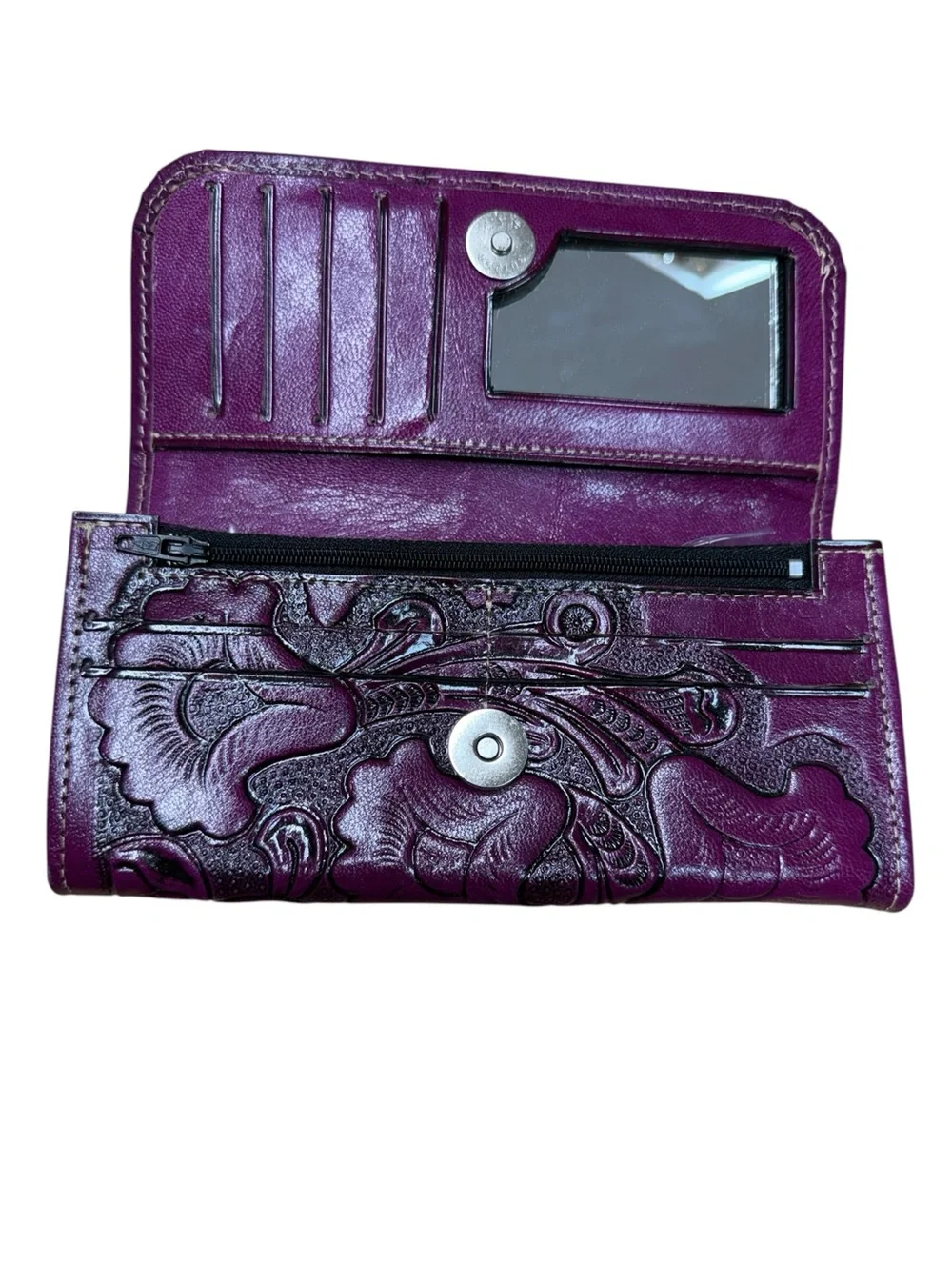 Mexican leather embossed wallet purple